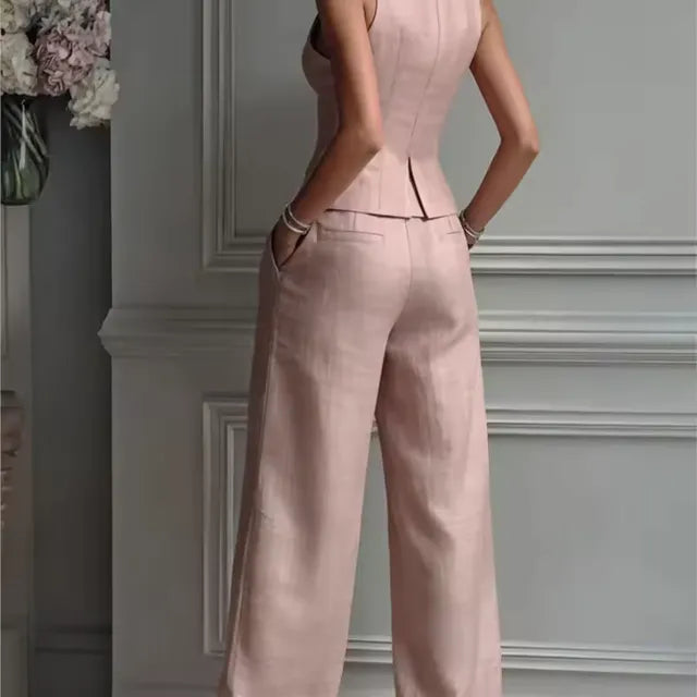 Women's two-piece chiffon outfit, casual wide-leg ruffled pants set with asymmetrical layers, ideal for wedding guests or everyday wear